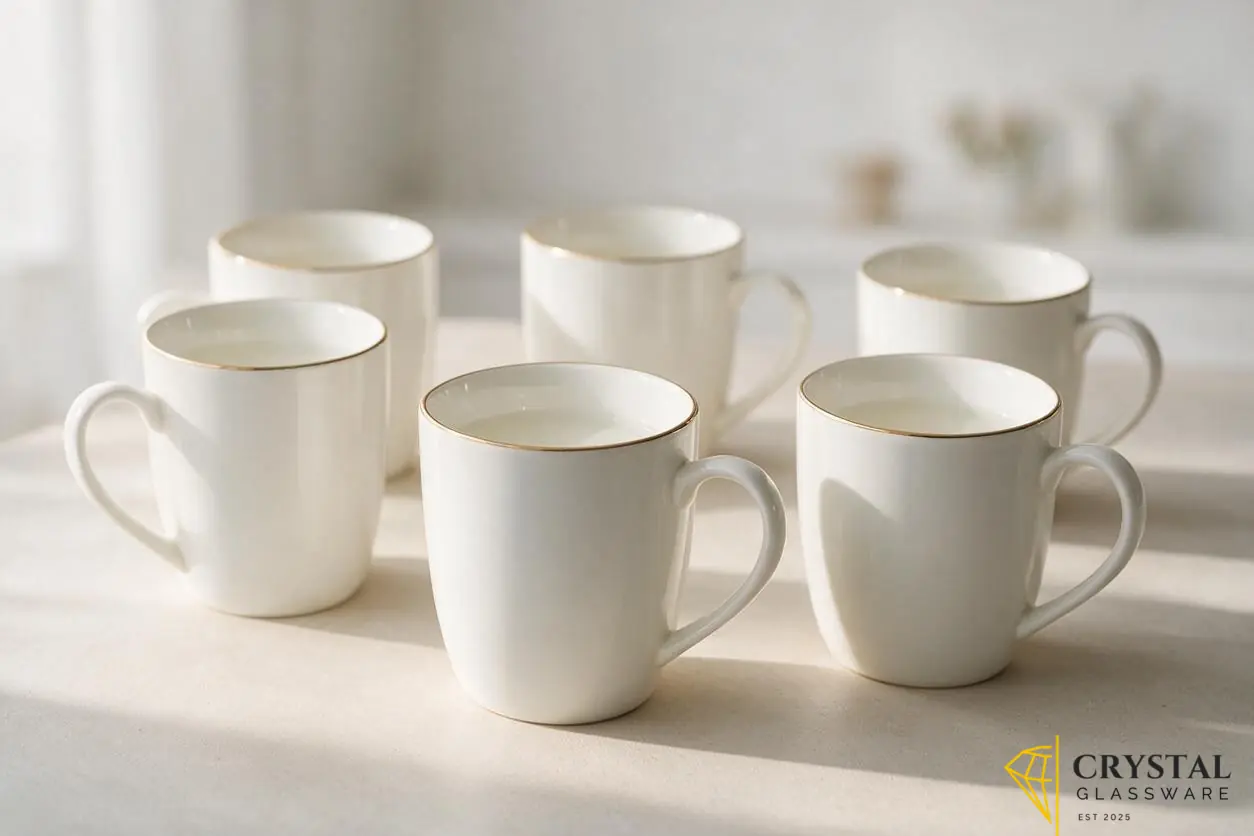 6 pcs white cinamic Tea/Coffee Mug delicate gold rim along the top edge